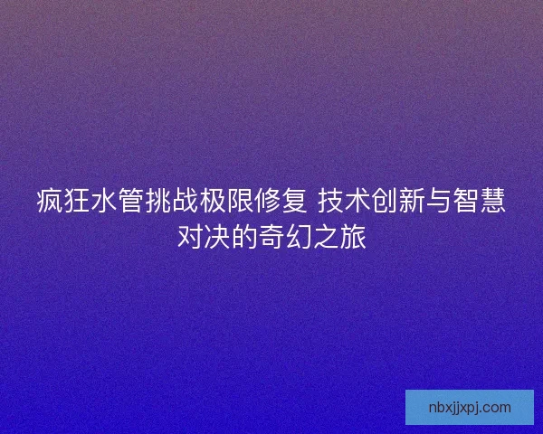 疯狂水管挑战极限修复 技术创新与智慧对决的奇幻之旅