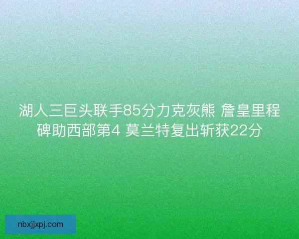 湖人三巨头联手85分力克灰熊 詹皇里程碑助西部第4 莫兰特复出斩获22分