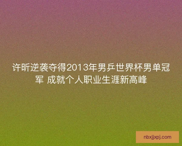 许昕逆袭夺得2013年男乒世界杯男单冠军 成就个人职业生涯新高峰